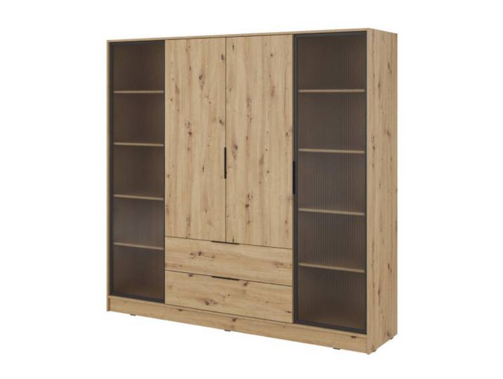 Sepro Meble Schrank Artisan Eiche Mit Regalen Und Schubladen, Mehrfarbig, 206x200x51 cm, Schlafzimmer, Kleiderschränke, Drehtürenschränke