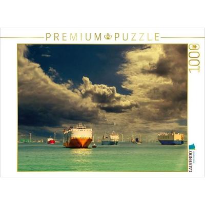 CALVENDO Puzzle Containerschiffe in der Schelde | 1000 Teile Lege-Größe 64x48cm Foto-Puzzle für glückliche Stunden