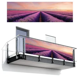 BALKON-SICHTSCHUTZ Lavendelfeld - Sonnenuntergang - Lila - Blumen Windschutz 300x90 cm
