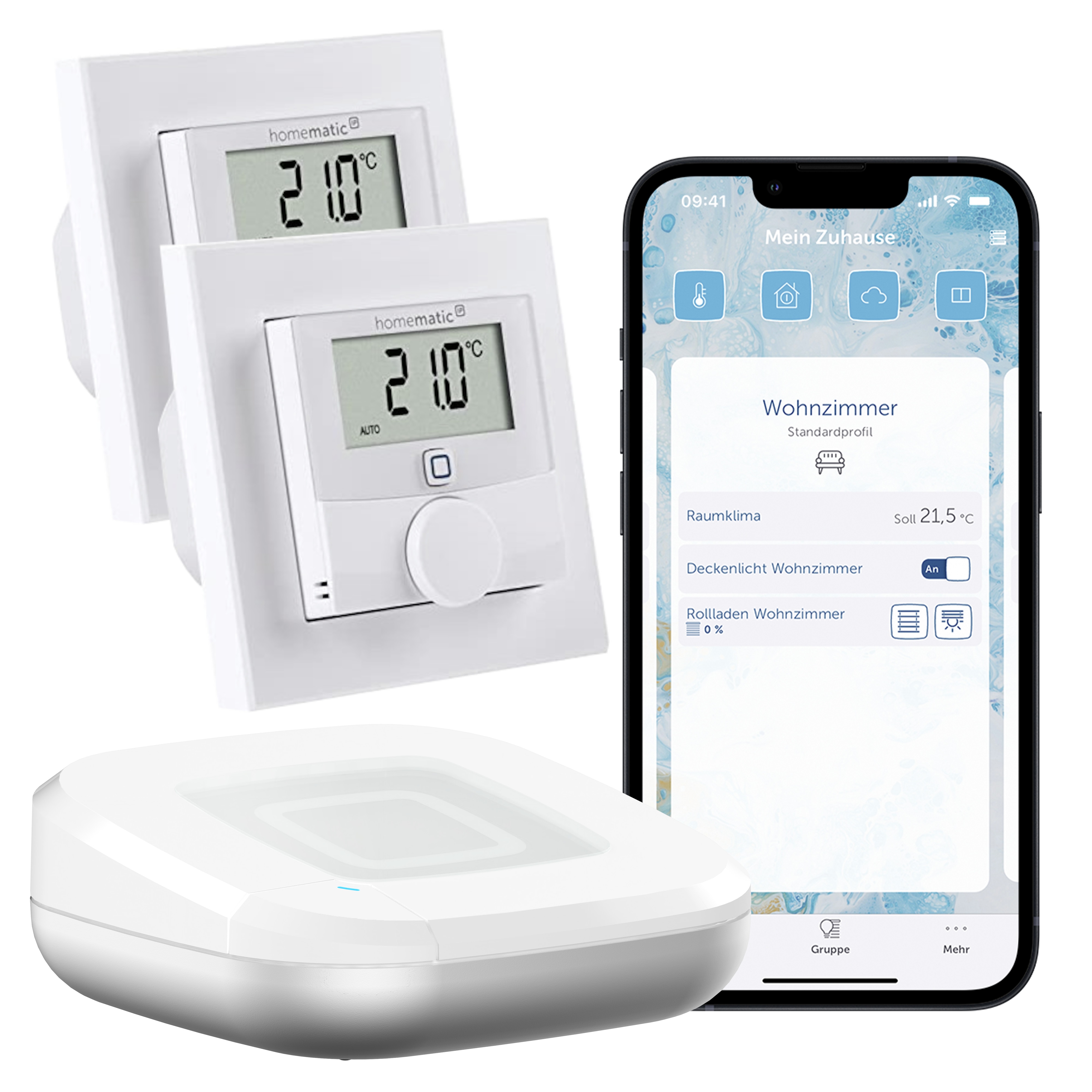 Homematic IP Starter Set Fußbodenheizungssteuerung • für 2 Räume HmIP-HAP2+2x Wandthermostate