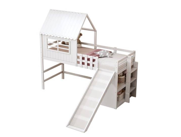 Lit enfant Logidon 90x200 blanc lit mezzanine échelle toboggan