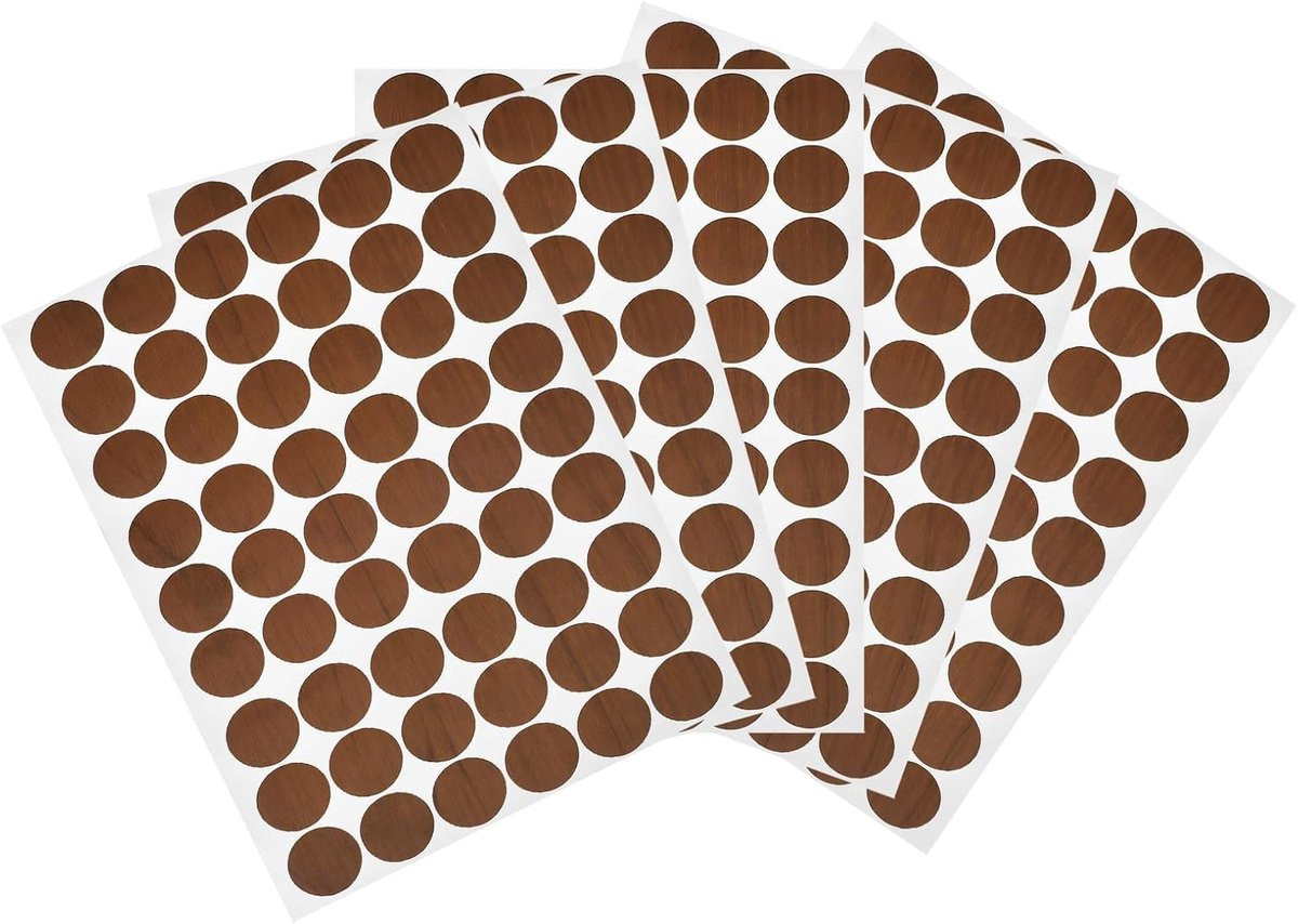 540 stuks zelfklevende schroefgat afdekstickers van PVC, diameter 21mm, bruin