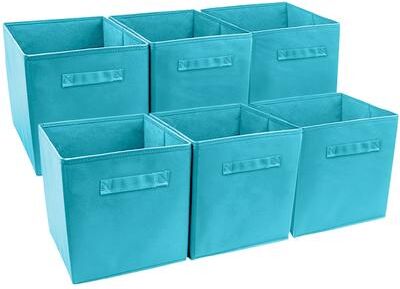 Foldable Storage Cube Basket Bin, 6 Pack, Aqua