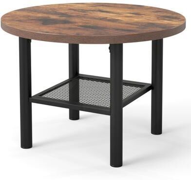 Costway Modern Round Coffee Table Metal Frame 2-Tier with Storage Shelf-Rustic Brown