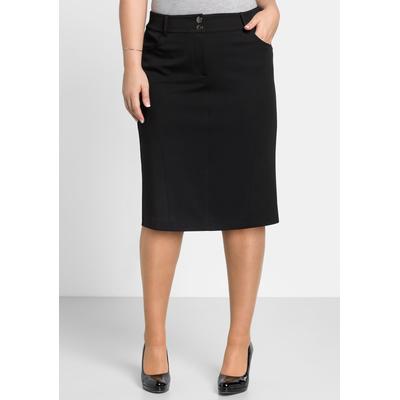 Bleistiftrock SHEEGO, Damen, Gr. 48, schwarz, 62% Polyester, 33% Viskose, 5% Elasthan, Einsatz:17% Elasthan, 83% Polyamid, unifarben, knielang, Röcke Bleistiftrock