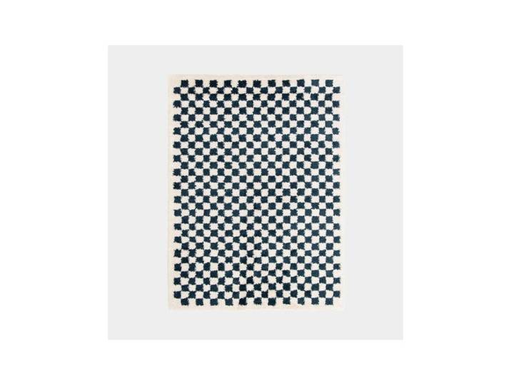 Tapis damier à poils longs - Colorama - Bleu pétrole - 120 x 170 cm