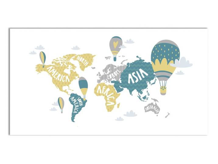 Tapis vinyle carte du monde montgolfières 120x170cm