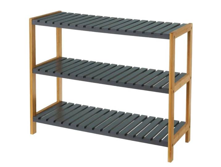 Étagère à chaussures bambou étroite 3 niveaux grise