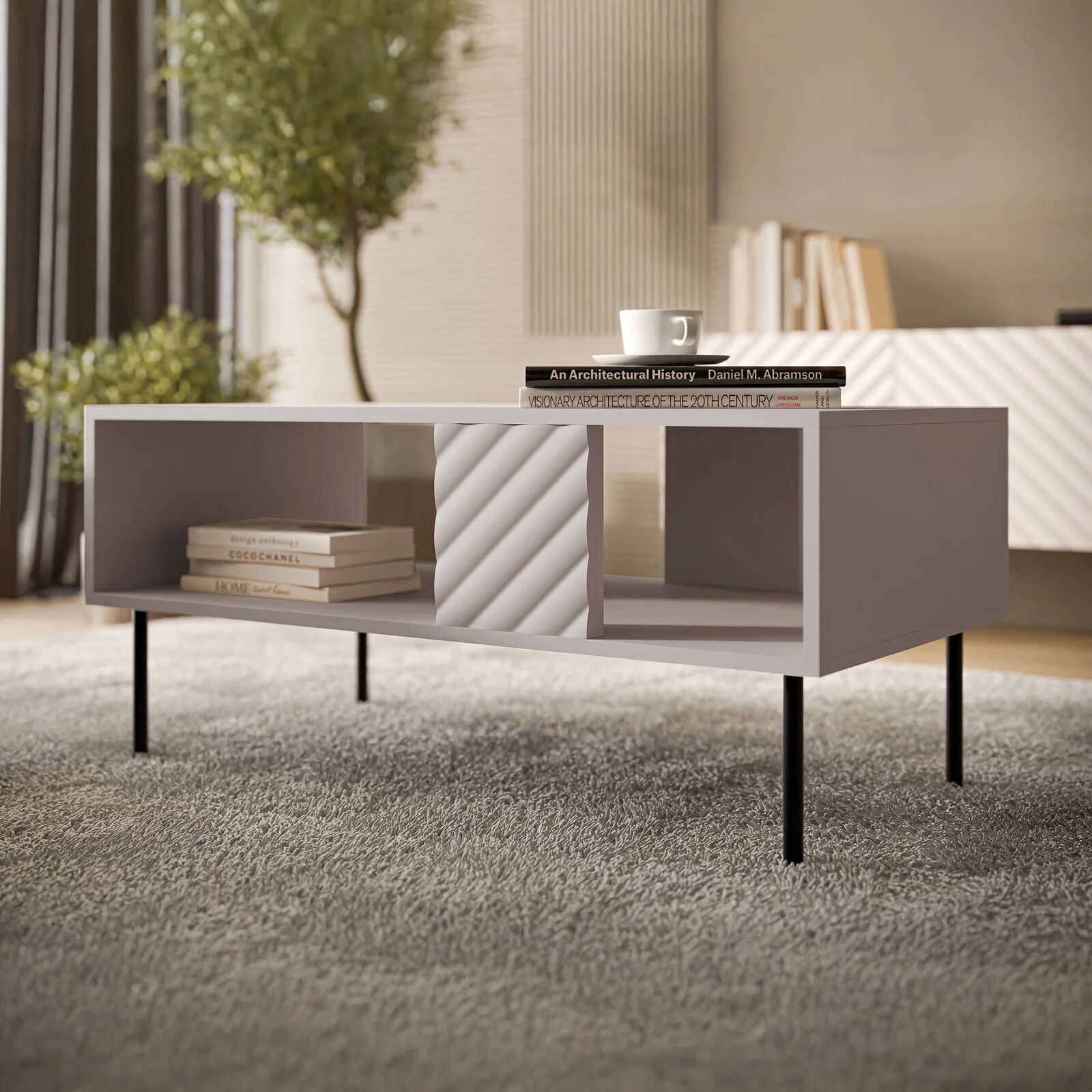 garneroarredamenti Tavolino da salotto 100x55cm con frontali decorati beige Daniele