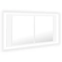 vidaXL LED-Bad-Spiegelschrank Weiß 90x12x45 cm Acryl