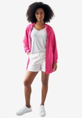 Plus Size Women's Ellos Studio French Terry Elastic Waist Drawstring Shorts by Ellos Studio in White (Size 26/28)
