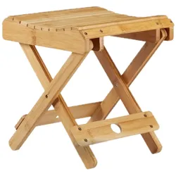 Relaxdays Bambus Hocker, klappbar, Badezimmer Deko, feuchtigkeitsresistent, Badhocker HxBxT 31,5x27,5x28,5 cm, natur
