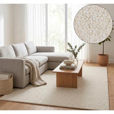 Wollteppich THEKO "Royal Berber Uni", beige (weiß), B:70cm H:18mm L:140cm, Schurwolle, Teppiche, Berber Optik, reine Wolle, auch in rund, Wohnzimmer, Schlafzimmer