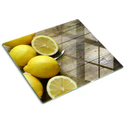 GLASPLATTE 60x52 cm Zitronen auf Holz
