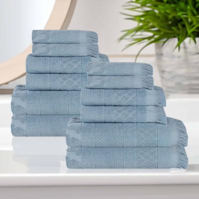 Superior Rolla Cotton Geometric Jacquard Plush Soft 12 Piece Towel Set