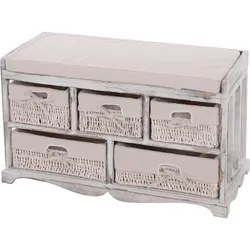 Kommode und Sitzbank mit 5 Schubladen, 45x77x36cm, Shabby-Look, Vintage ~ weiß