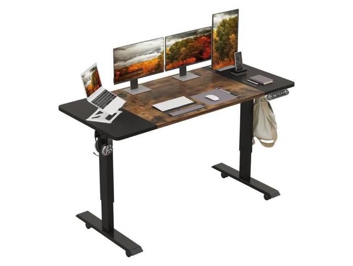 Bureau Assis Debout Réglable en Hauteur électriquement - RADLOVE - Vintage - Marron - 160cm