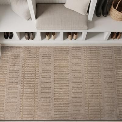 World Rug Gallery Vertical Dash Power Loomed Soft Shag High-Low Indoor Area Rug
