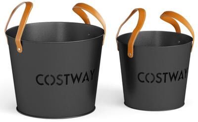 Costway Ash Bucket Set of 2 Metal Coal Ash Can Set with 11.5 Gal and 8.5 Gal Bucket for Fireplace Fire Pits