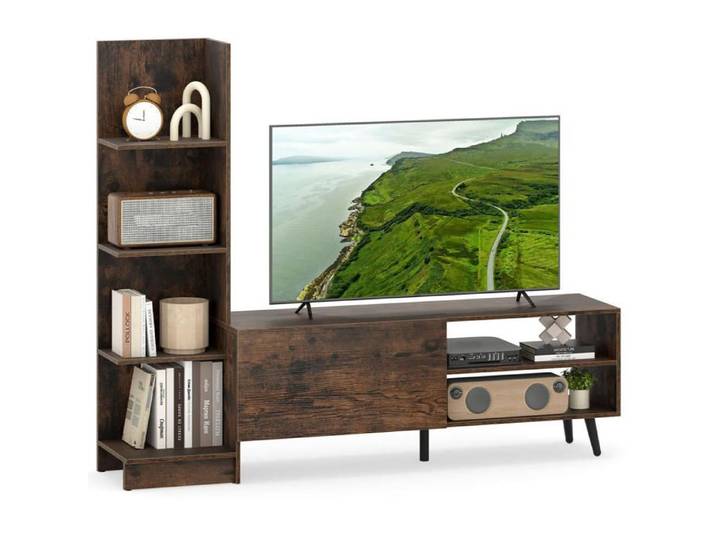 Entretien Facile Meuble TV avec Bibliothèque 4 Niveaux et Rangement Modulable pour TV jusqu'à 50 Pouces