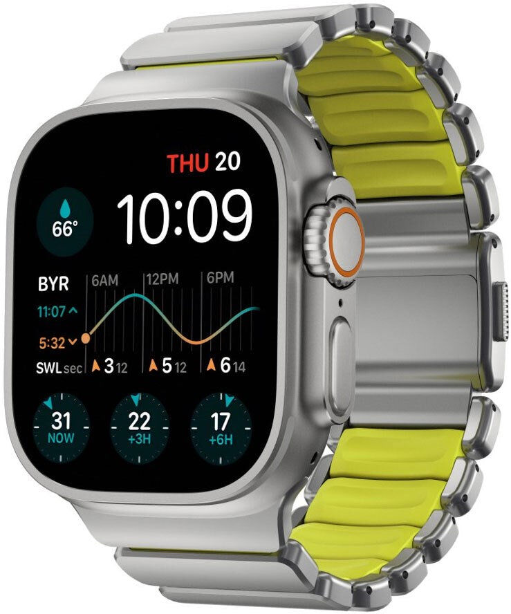 Nomad Apple Watch (42 / 44 / SE / 45 / 46 / 49mm) Stratos Rem - Natural Titanium - Volt