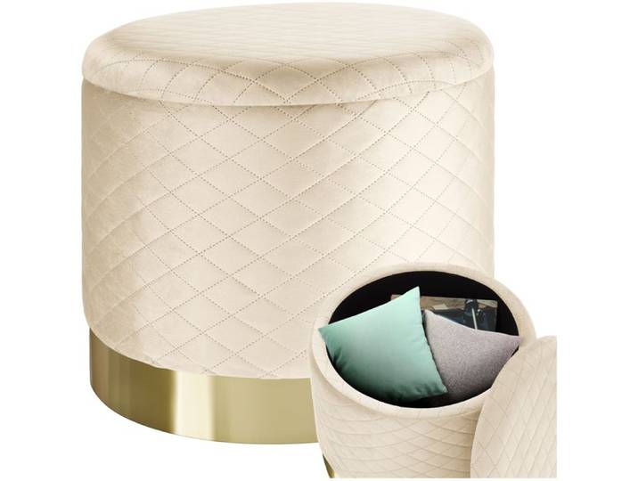 TABOURET - TECTAKE - Pouf COCO Coffre de rangement rond en Velours 51 cm x 445 cm 300 kg poids supporté - Crème