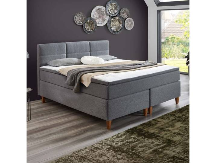 Boxspringbett Marek Webstoff 140x200cm Bonellfederkern-Box Härtegrad: H2 Hellgrau klassischer Stil