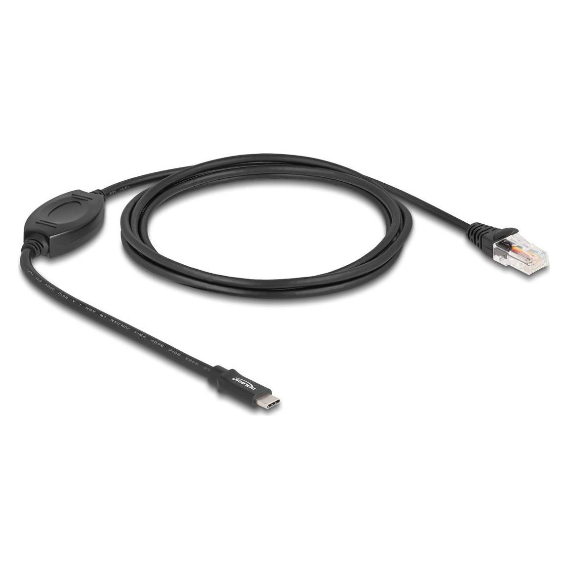 Delock Adapter USB 2.0 Type-C Stecker zu 1 x Seriell RS-232 RJ45 Stecker 1,8 m schwarz (1.80 m) (64305)