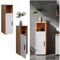 Vicco Midischrank Badschrank Badezimmermöbel Irma Eiche Weiß Hochglanz modern 30x95 cm Badezimmer Schrank Badkommode Badmöbel Fach Tür