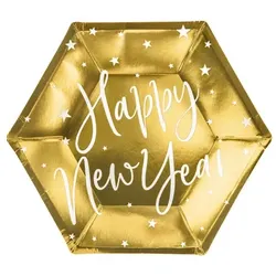 6 Teller Silvester gold `Happy Year`