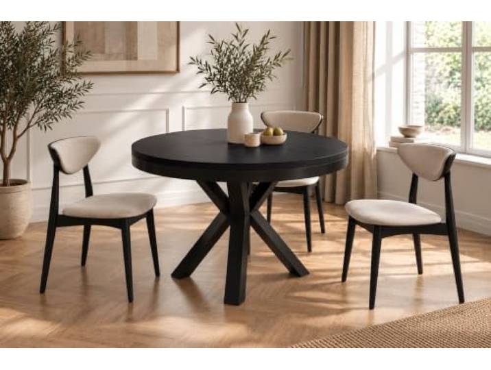 WFL GROUP Runder Ausziehbarer Esstisch im Loft-Stil - Industrieller Tisch mit Schwarzen Metallbeinen - Platzsparender Tisch für Wohnzimmer - Schwarz - 100 bis 180 cm