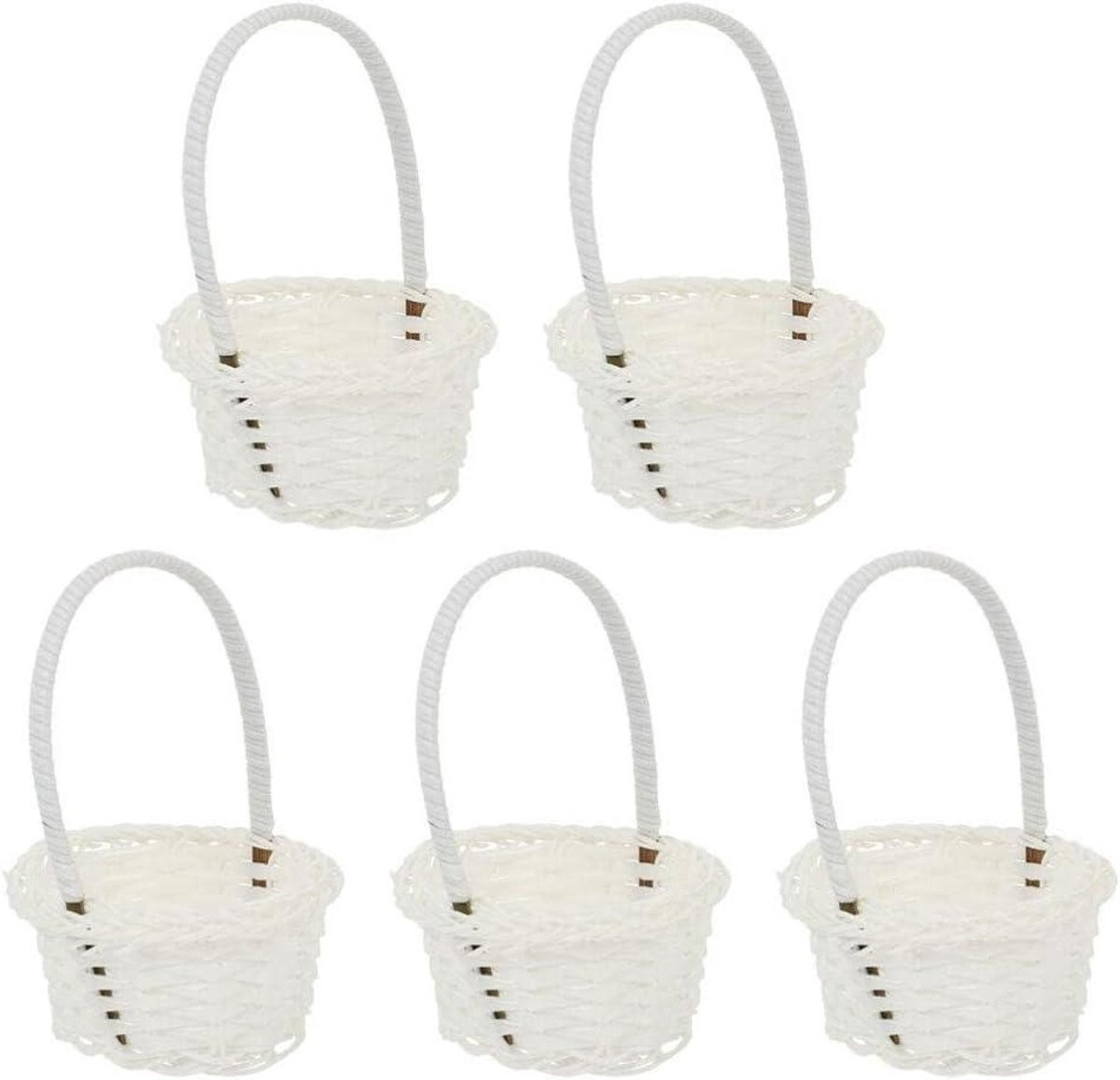Set van 5 witte rieten opbergmandjes in pastoraal design voor decoratieve opslag in huis
