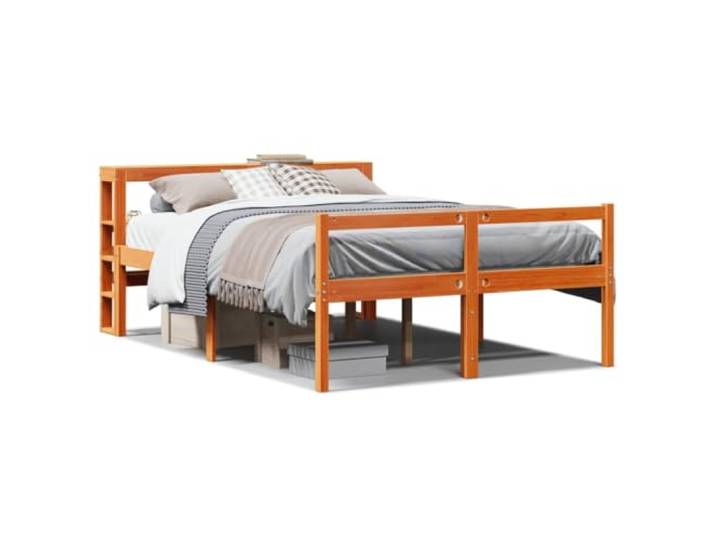 PUGYNBK Bett aus Kiefernholz, 120 x 190 cm, Struktur Sitzhöhe 44 cm, Latten im Lieferumfang enthalten, Aufbewahrung unten, Kopfteil Unterstützung hinten