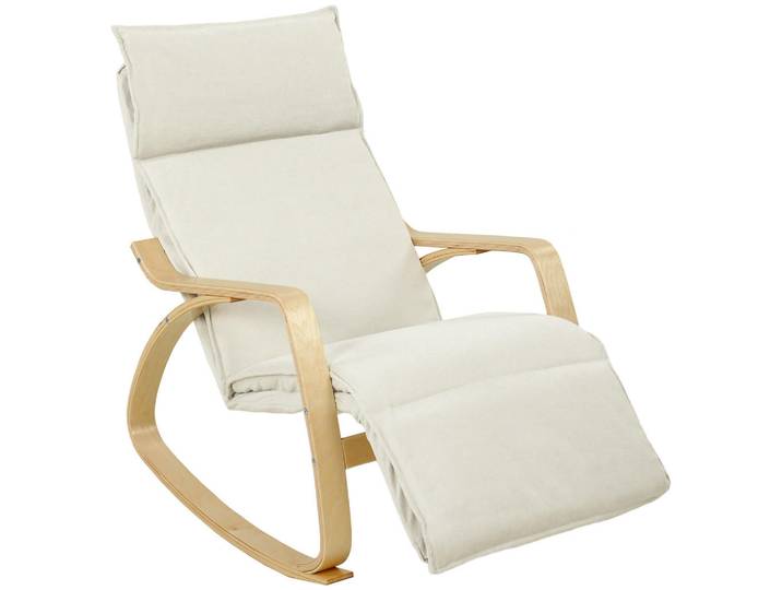 Homcom Schaukelstuhl Polyester Cremeweiß, Holzwerkstoff, Birke, Füllung: Schaumstoff, 67x92x106 cm, Wohnzimmer, Sessel, Schaukelstühle