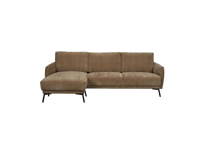 Canapé d'angle en tissu marron, 3 places, angle gauche, relax - D
