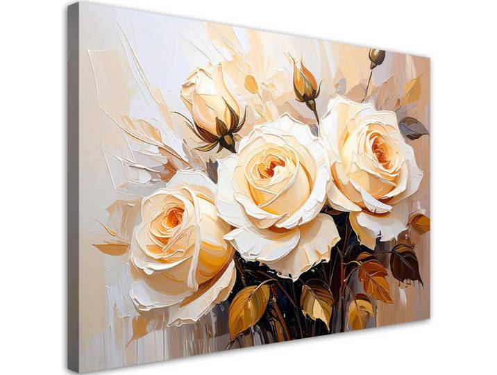 Feeby Leinwandbild Cremefarbene Rosen Blumen 100x70cm, Beige, Baum/Pflanze/Natur, Rechteckig, 100x70 cm, Bilder & Rahmen, Bilder, Leinwandbilder
