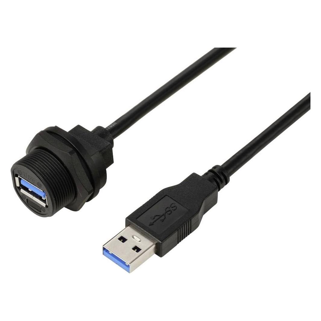Tru Components USB 3.0-Buchse auf Stecker, IP67 (Gewinde), Kabel 0,5 m TC-E13T-FU3-PWF/MU3-NWA (TC-13543568)