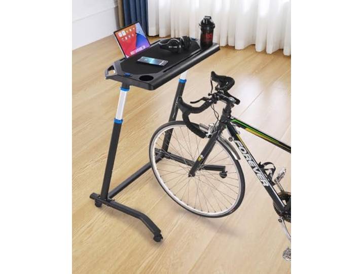 VEVOR Bureau de vélo d'entraînement Mobile\, Table de vélo pour entraînement Pliable avec Roues verrouillables\, Bureau de Fitness antidérapant à Plusieurs Fentes avec Guidon\, pour Exercices à Domicile