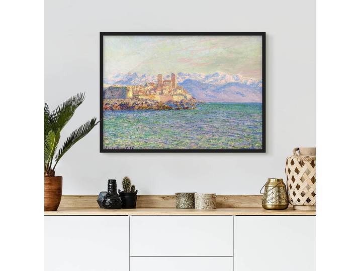 Tableau Monet, Antibes Le Fort I Papier Cadre : placage en bois véritable Pin Turquoise 100 x 70cm