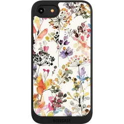 Nivocase Handyhülle für Apple iPhone 8 Hülle NIVOpure Case Schwarz Blume Muster Pastell (Apple iPhone 8), Smartphone Hülle, Schwarz