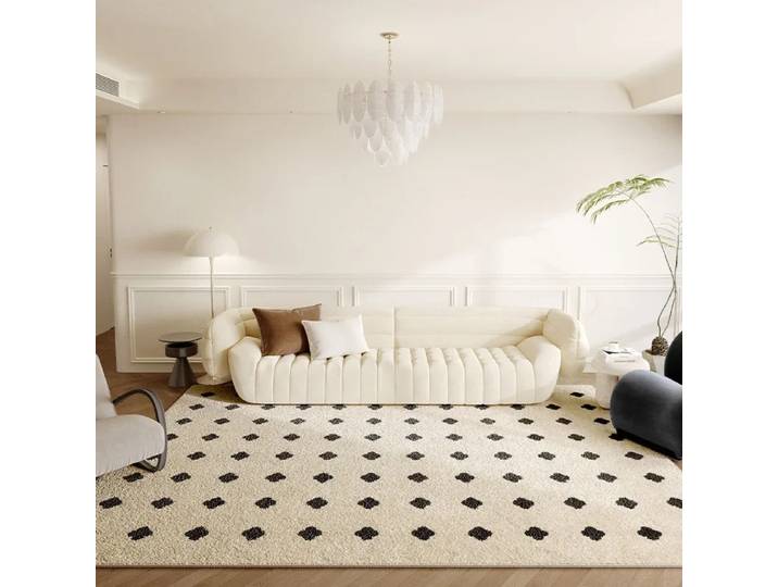 Tapis moderne VIKAMA Clover Dot, tapis de sol antidérapant beige et noir doux pour salon, chambre et maison esthétique