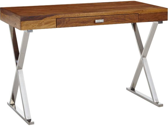 Bureau 120x55x78 cm bois de sheesham massif / métal chrome Wohnling