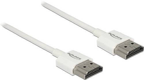 Delock HDMI Anschlusskabel HDMI-A Stecker 2m Weiß 85137 vergoldete Steckkontakte, 4K UHD, verdrillt, dreifach geschirmt HDMI-Kabel