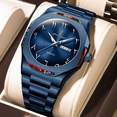 Uplifted Goods Mens Military Style Watch With Weekday Calendar And Waterproof Design blue Blue Face