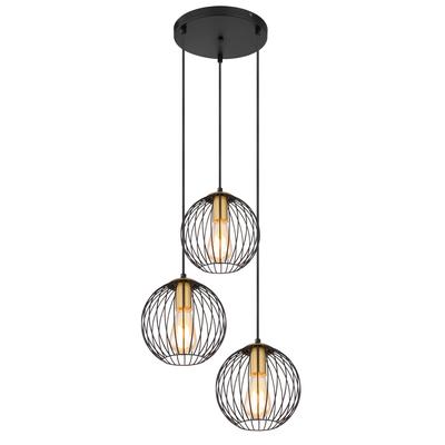 GLOBO LIGHTING Hängeleuchte "EUSEBIUS", schwarz, 3, Ø 39cm H: 150cm, 1 Stk., Leuchten, Hängeleuchte Schwarz/Messing, höhenkürzbar, E27, Hängeleuchte