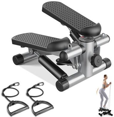 Smart Shopping Spot JHK Mini Stepper With Resistance Bands Home Stepper Machine For Full Body Cardio & Fitness silver