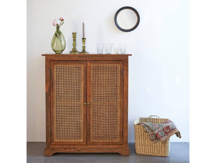 Buffet en manguier et cannage en rotin 2 portes Georges