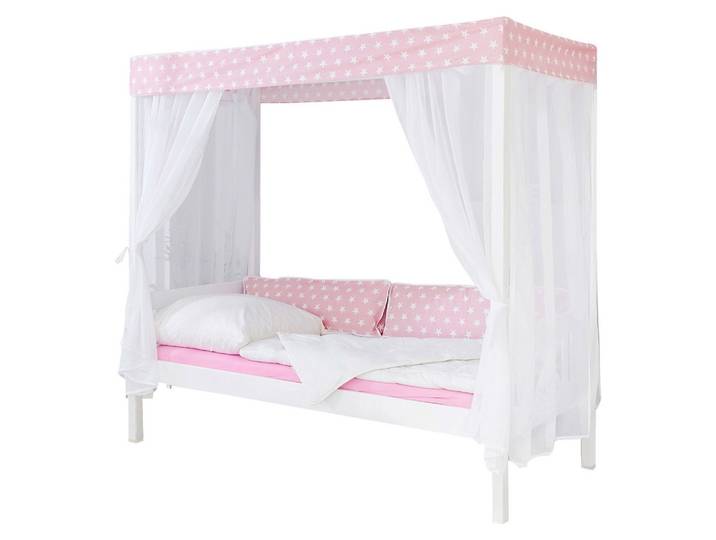 Himmelbett Lino ca. 90x200 cm Echtholz Rosa/Weiß
