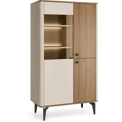 VITRINE Aurora Glasschrank mit Metallbeine, mit LED-Beleuchtung, Nussbaum+Kaschmir