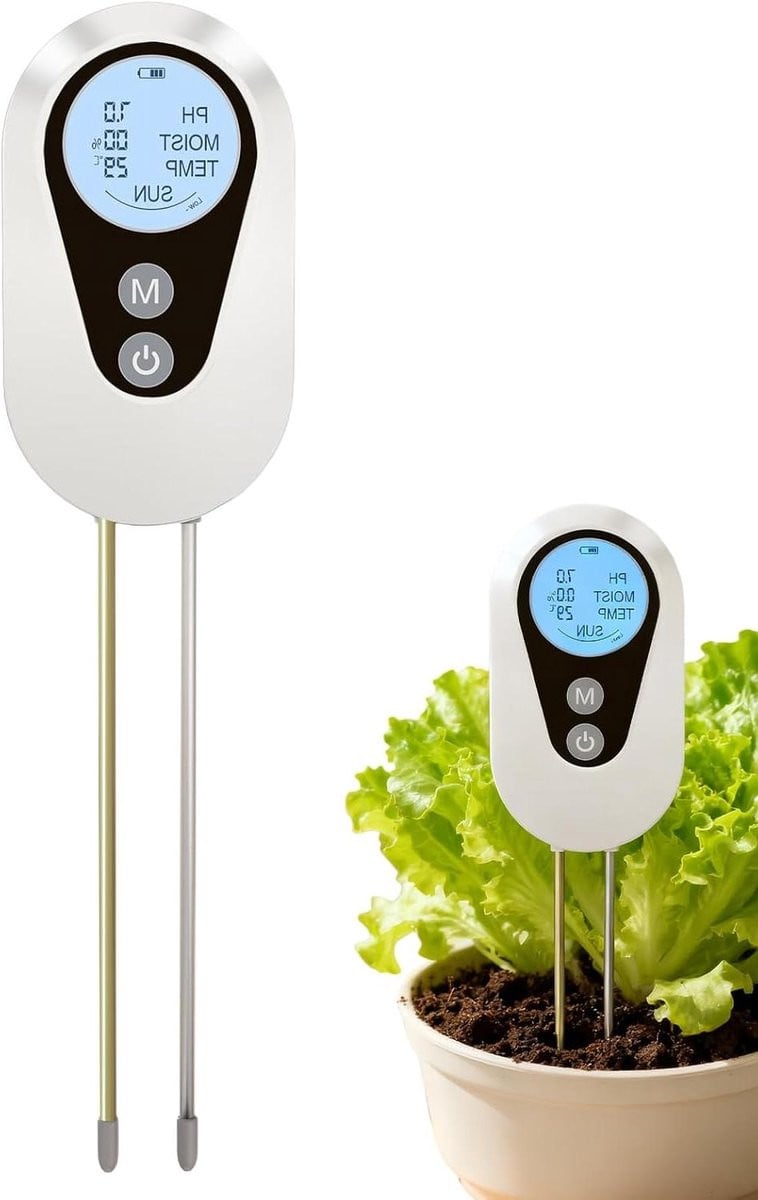 Digitale Bodemmeter voor Plantenverzorging - 4-in-1 Analyse - Zwart en Wit - Lengte: 30 cm